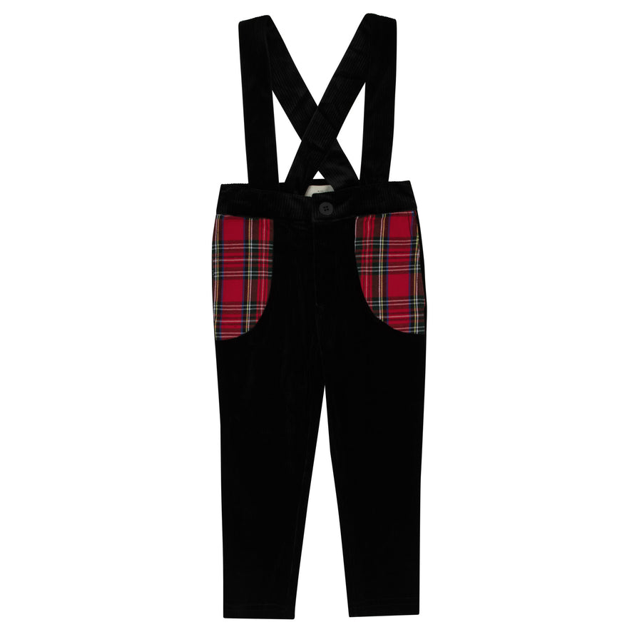 Velvet Plaid Overall Pants