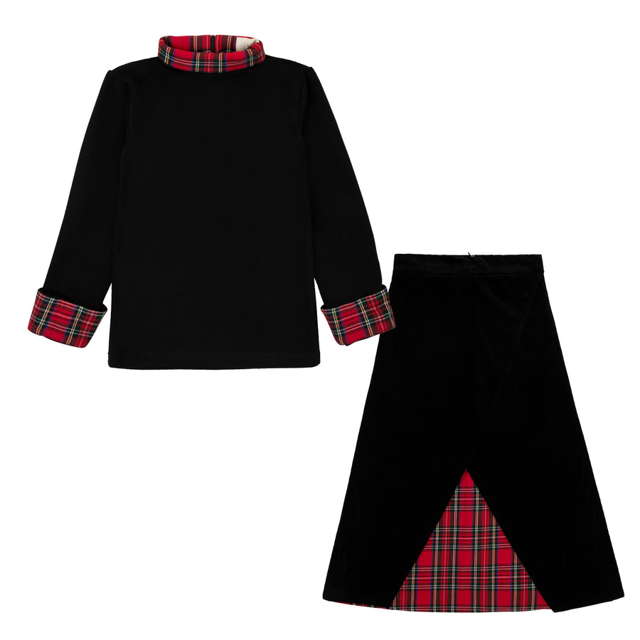 Velvet Plaid Skirt with Plaid Turtleneck