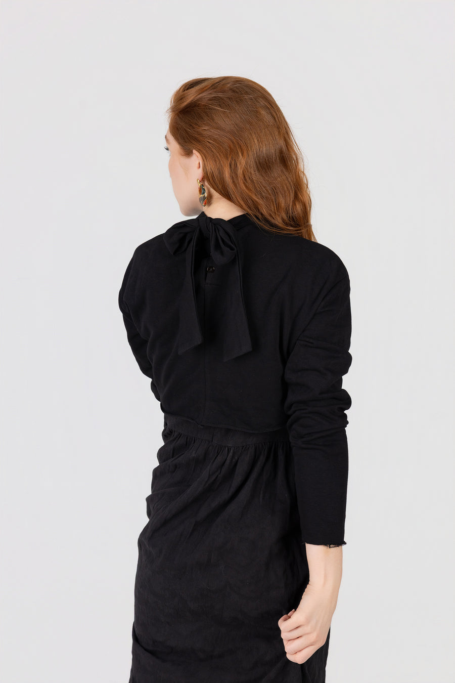 Cropped Overlayed Bow Top + Textured Dress