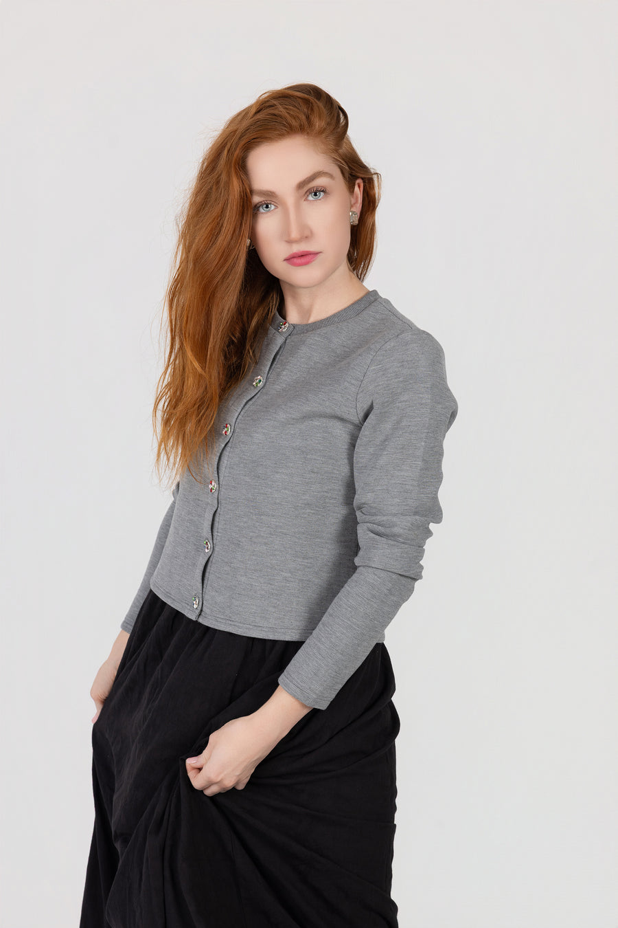 Jewel Wool Ribbed Cardigan (NOT CROPPED)