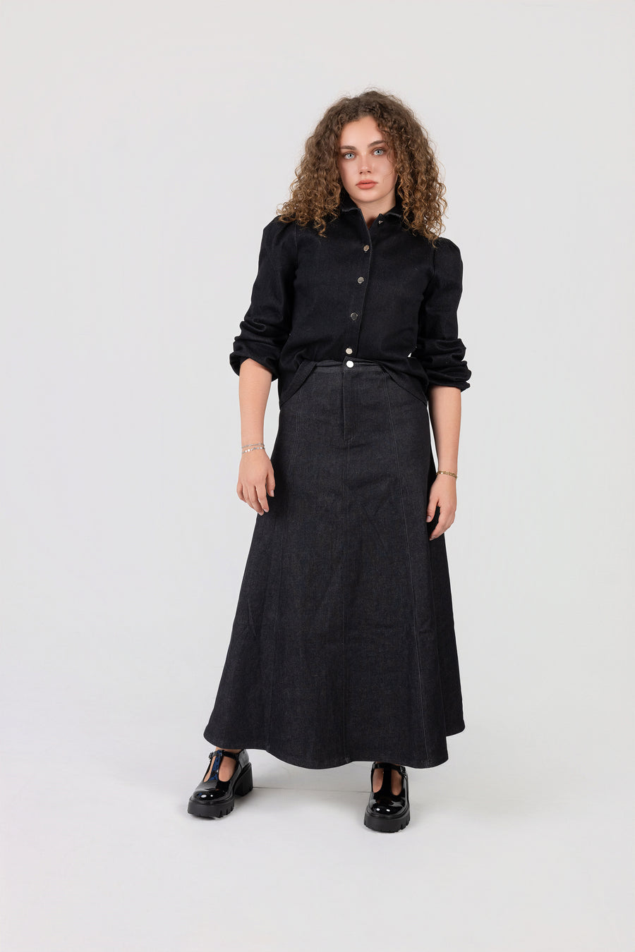 Denim Panel Maxi Skirt