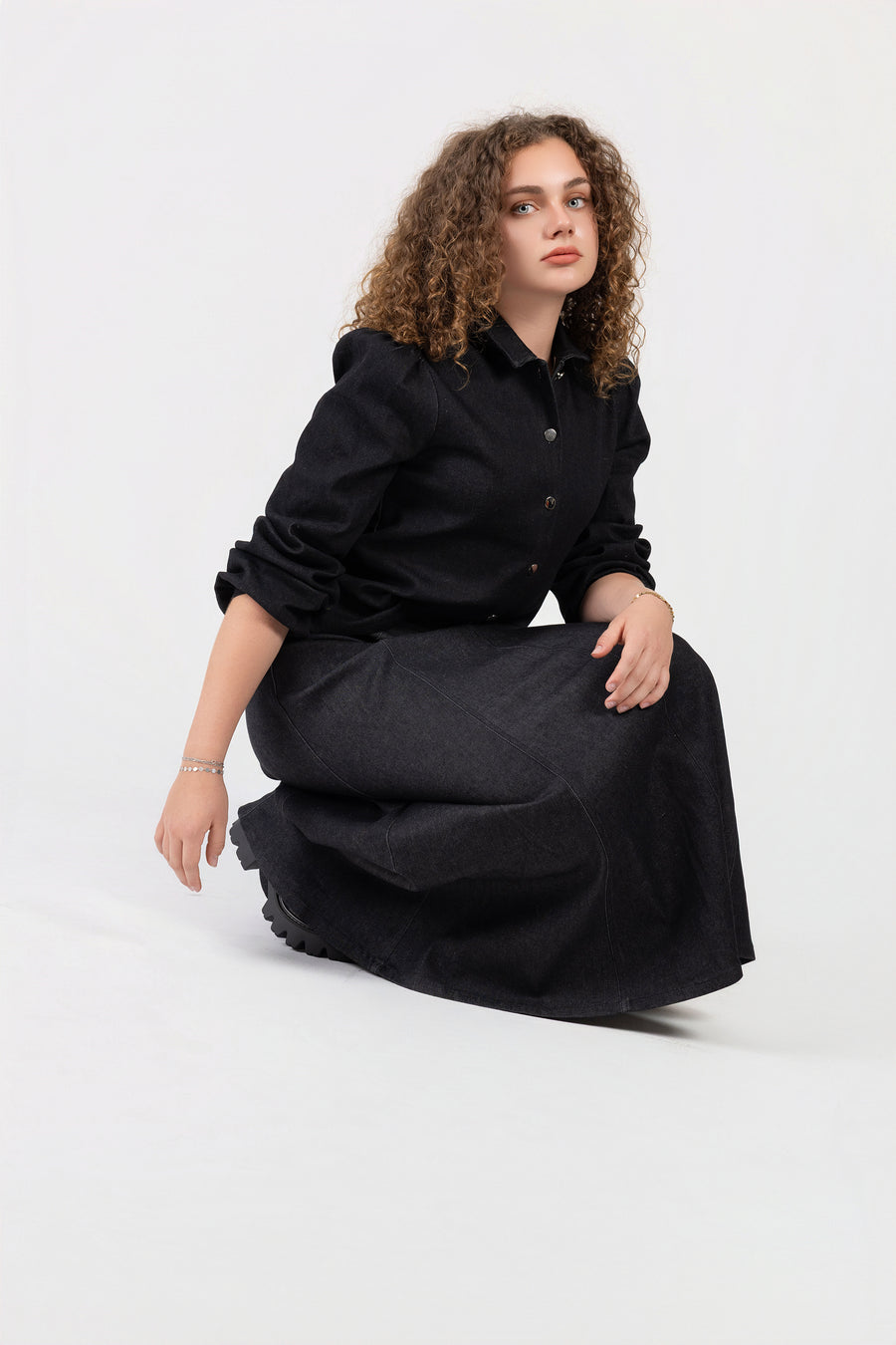 Denim Panel Maxi Skirt