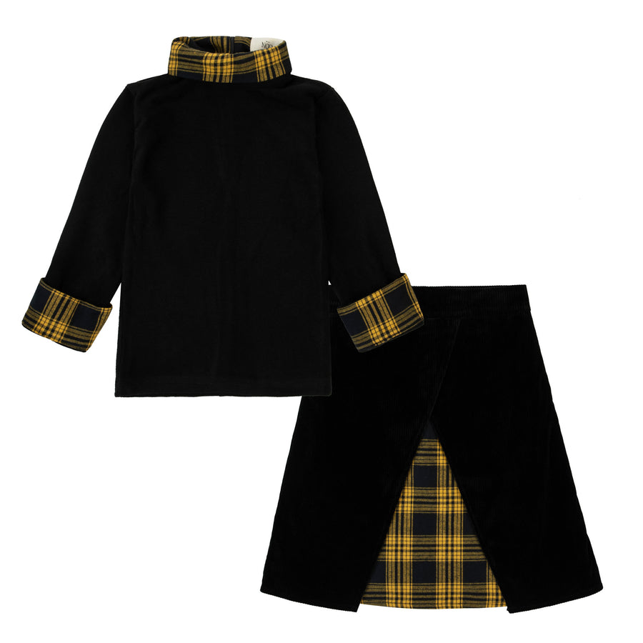 Velvet Plaid Skirt with Plaid Turtleneck