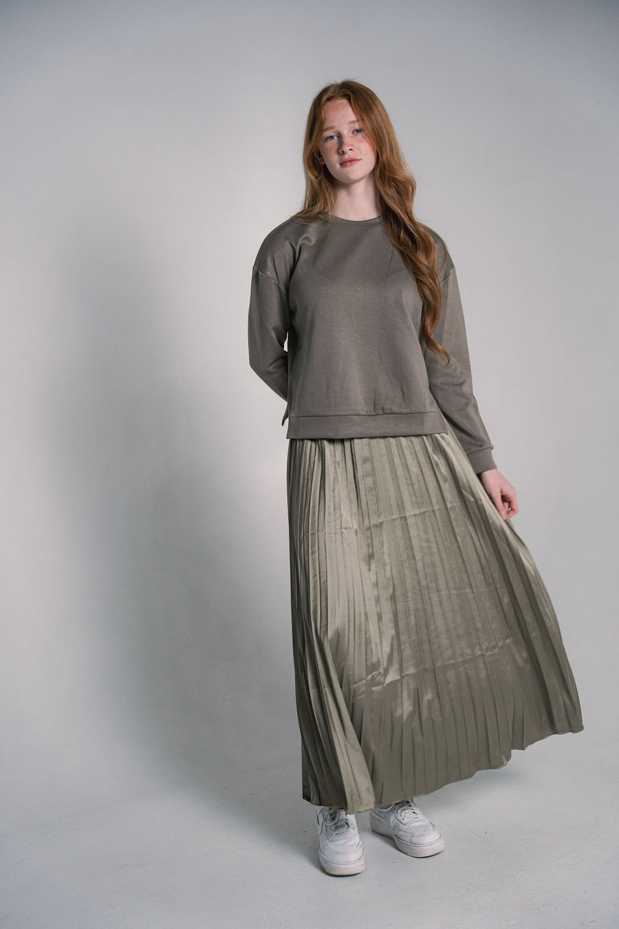 Pleated Maxi Skirt + Scuba Top