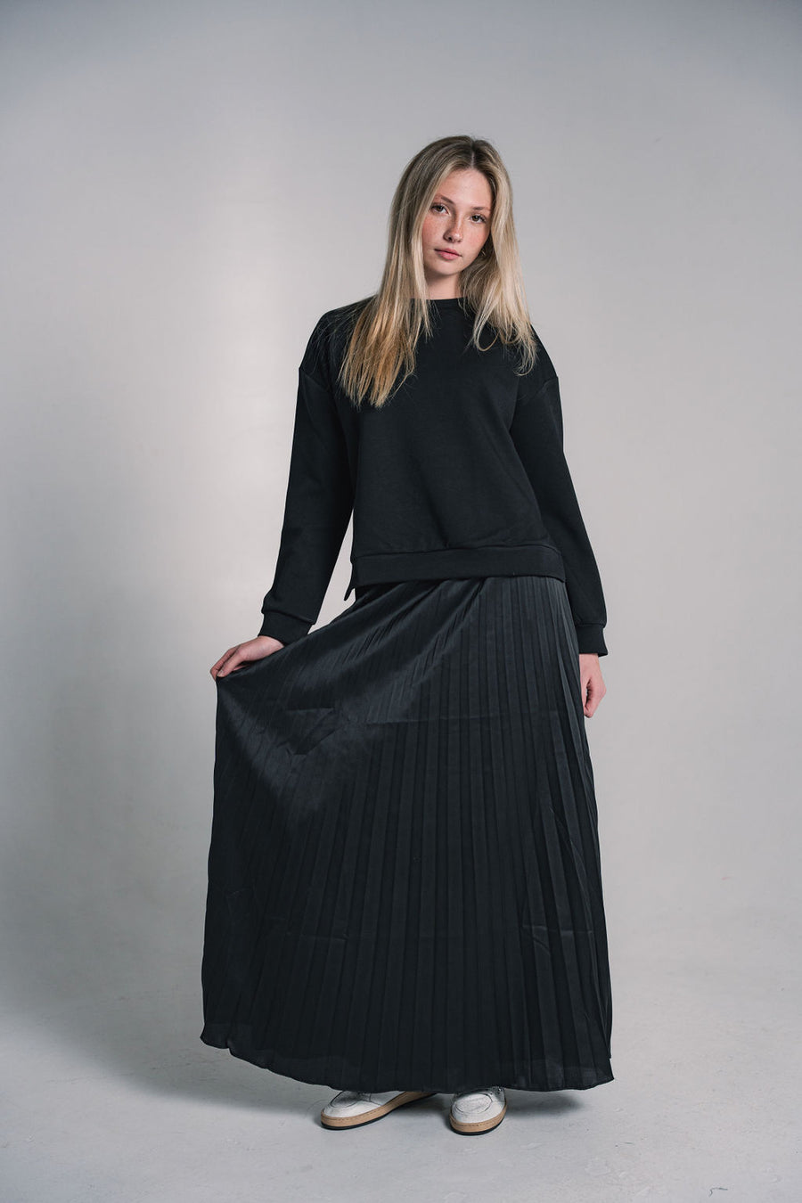 Pleated Maxi Skirt + Scuba Top