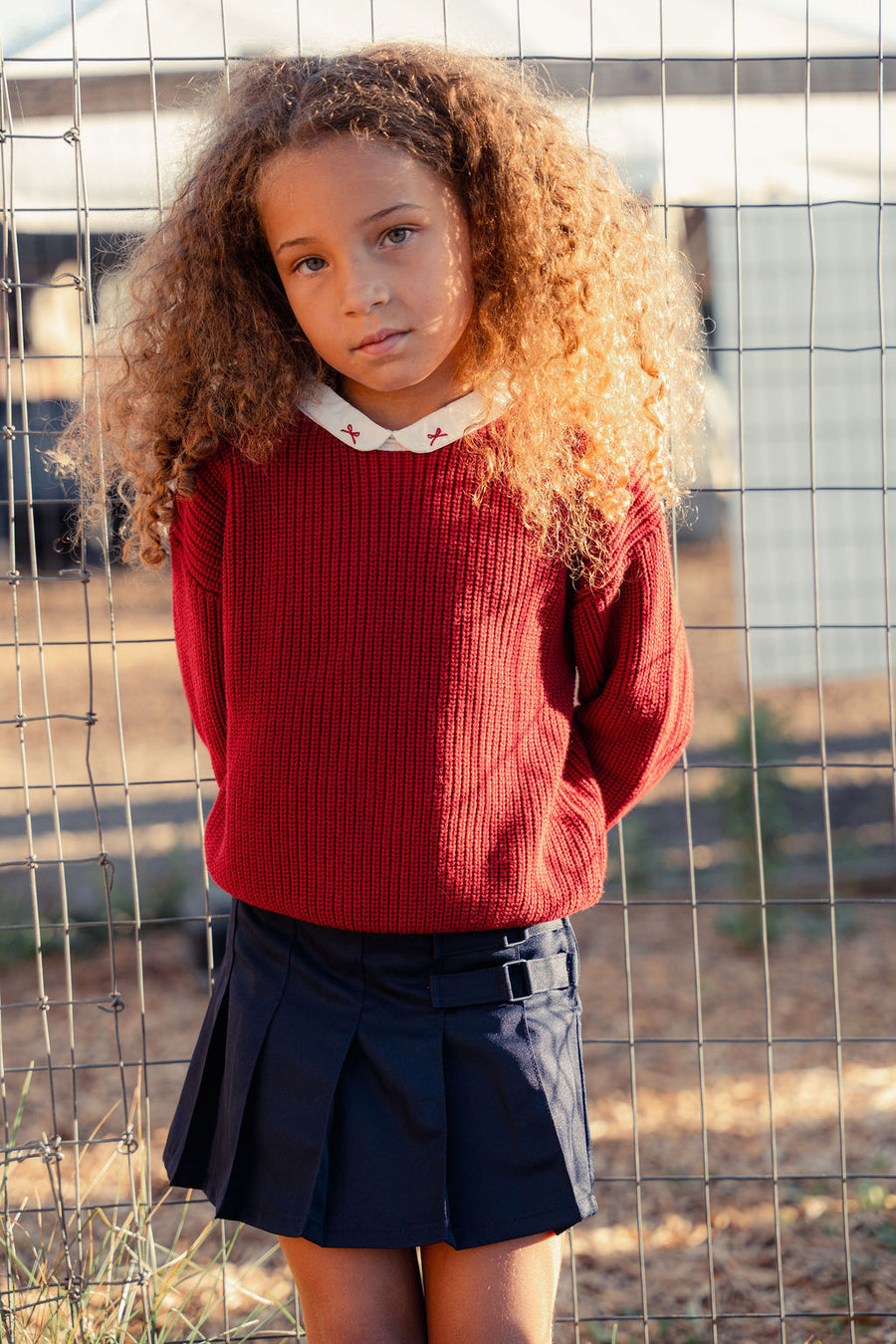 Girls Knit Sweater with Bow Collar