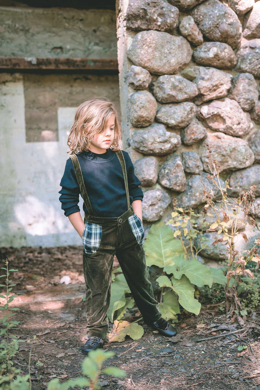 Velvet Plaid Overall Pants