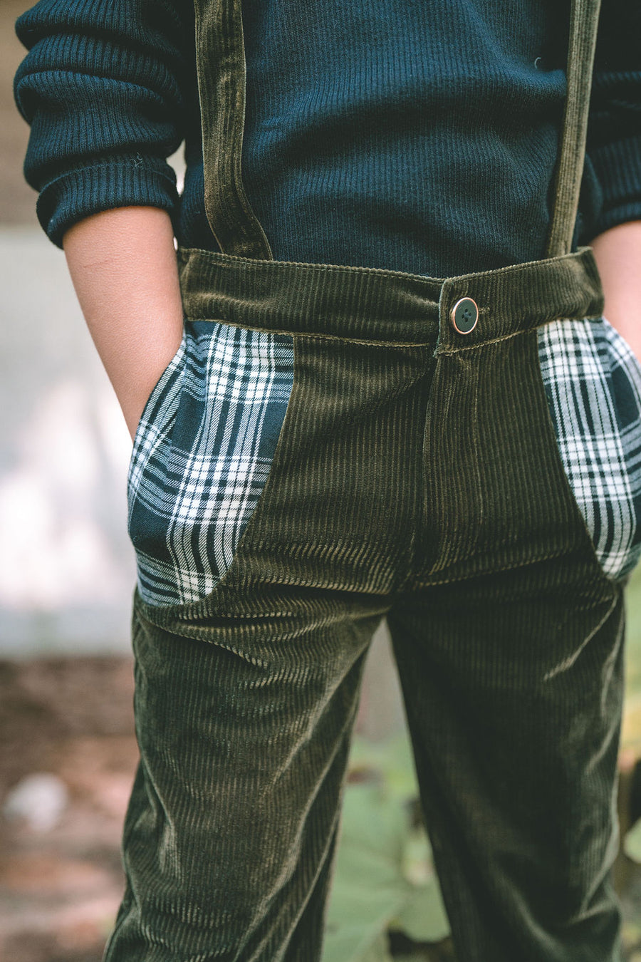 Velvet Plaid Overall Pants