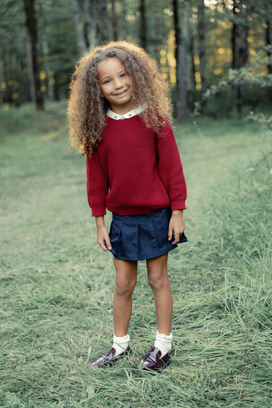 Girls Knit Sweater with Bow Collar