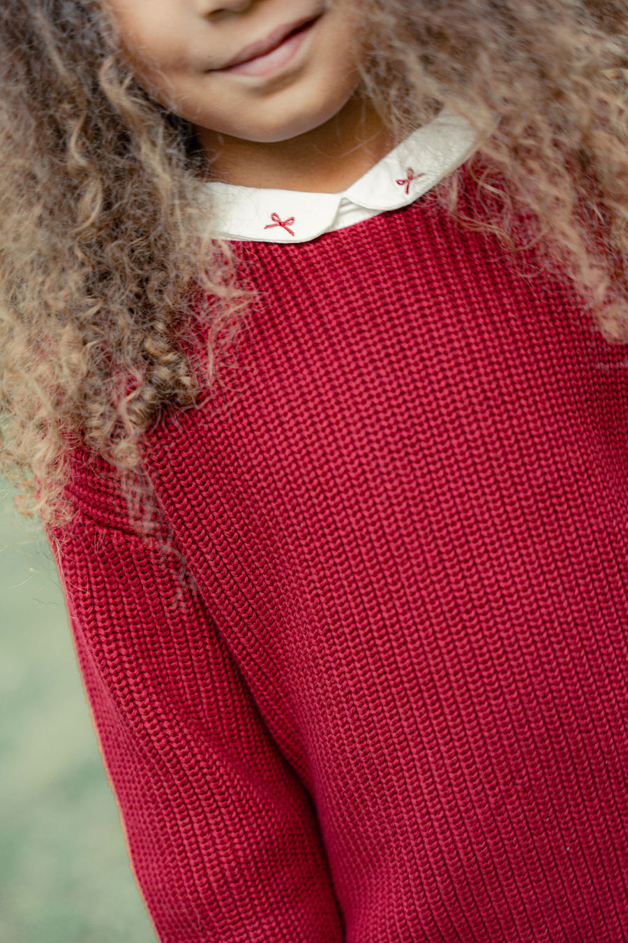 Girls Knit Sweater with Bow Collar