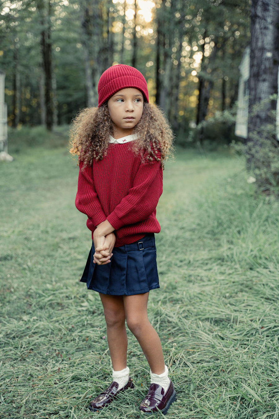 Girls Knit Sweater with Bow Collar