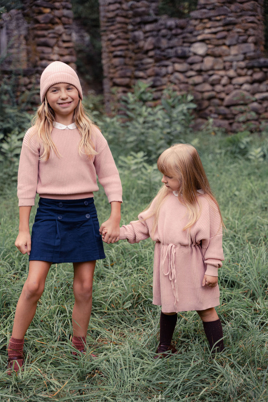 Girls Knit Sweater with Bow Collar